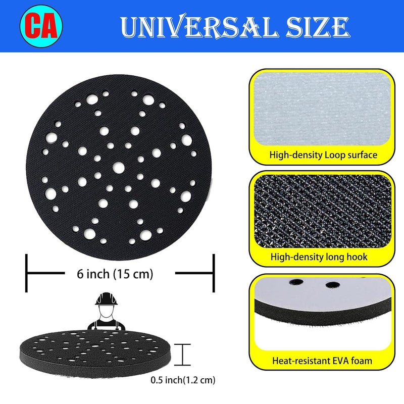 Crossarctic 6-Inch Sanding Interface Pads, Hook and Loop, 5 Pack, 49-Hole Foam Buffer Backing Pads for Orbital Sander - Image 2